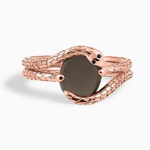18KT Rose Gold Vermeil Oval Smoky Quartz Coil Ring - Serpent's Embrace Front View