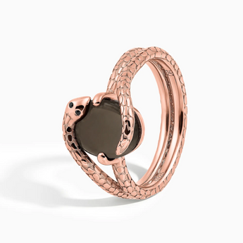 18KT Rose Gold Vermeil Oval Smoky Quartz Coil Ring - Serpent's Embrace Side View