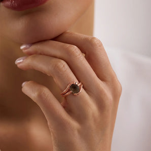 18KT Rose Gold Vermeil Oval Smoky Quartz Coil Ring - Serpent's Embrace Model Shot
