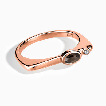 18KT Rose Gold Vermeil Oval Smoky Quartz Puzzle Stacking Ring - Minimal Form Front View
