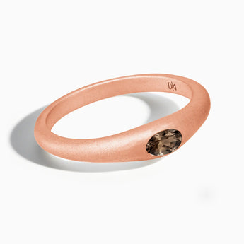 18KT Rose Gold Vermeil Oval Smoky Quartz Sandblasted Ring - Essence Front View