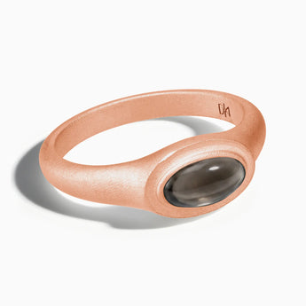 18KT Rose Gold Vermeil Oval Smoky Quartz Sandblasted Ring - The Horizon Front View