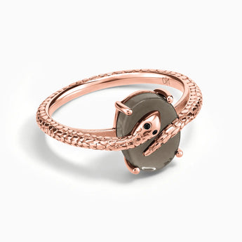 18KT Rose Gold Vermeil Oval Smoky Quartz Wrap Serpent Ring - Coiled Sanctum Front View