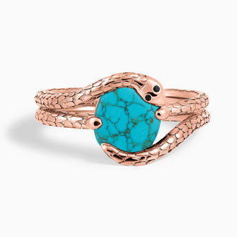 18KT Rose Gold Vermeil Oval Turquoise Coil Ring - Serpent's Embrace Front View