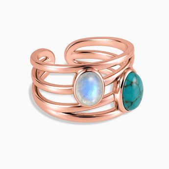 18KT Rose Gold Vermeil Oval Turquoise & Moonstone Ring - Echo of Balance Front View