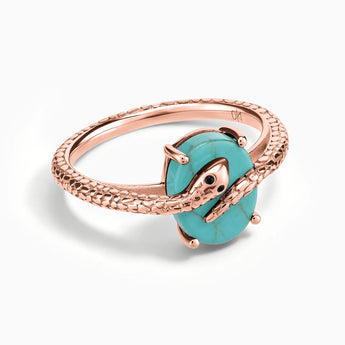 18KT Rose Gold Vermeil Oval Turquoise Wrap Serpent Ring - Coiled Sanctum Front View