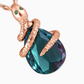 18KT Rose Gold Vermeil Pear Alexandrite Serpent Wrap Necklace Wild Oath Detail View