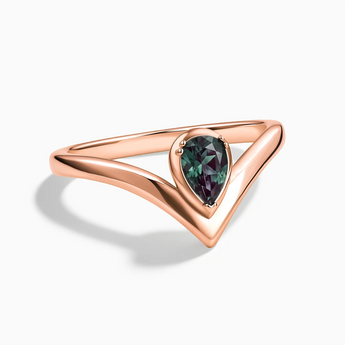 18KT Rose Gold Vermeil Pear Alexandrite V Band Ring - Chevron Front View