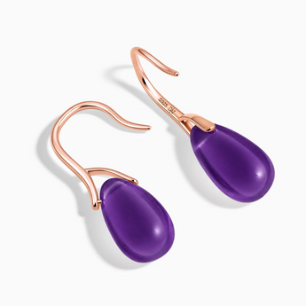 18KT Rose Gold Vermeil Pear Amethyst Cabochon Dangle Earrings - Dew Arc Side View