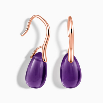 18KT Rose Gold Vermeil Pear Amethyst Dangle Earrings - Dew Arc Front View