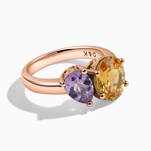 18KT Rose Gold Vermeil Pear Amethyst & Oval Citrine Toi et Moi Ring - Twin Reverie Front View