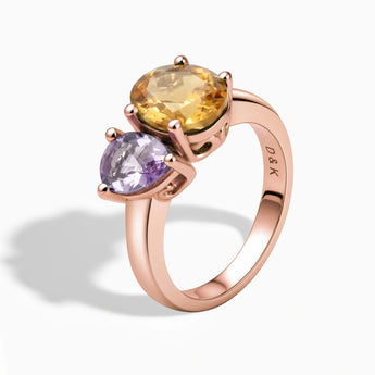 18KT Rose Gold Vermeil Pear Amethyst & Oval Citrine Toi et Moi Ring - Twin Reverie Side View