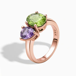 18KT Rose Gold Vermeil Pear Amethyst & Oval Peridot Toi et Moi Ring - Twin Reverie Side View