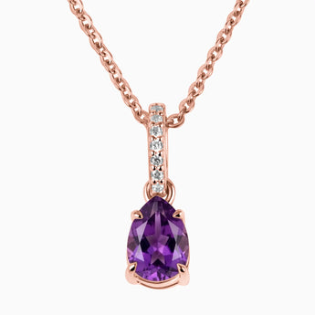18KT Rose Gold Vermeil Pear Amethyst Pendant Necklace - Ocean Tear Front View