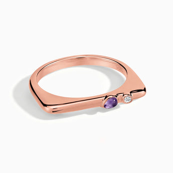 18KT Rose Gold Vermeil Pear Amethyst Puzzle Stacking Ring - Minimal Calm Front View