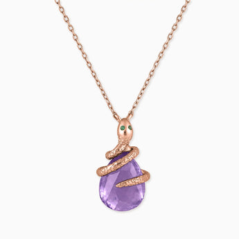 18KT Rose Gold Vermeil Pear Amethyst Serpent Wrap Necklace Wild Oath Front View
