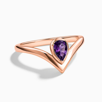 18KT Rose Gold Vermeil Pear Amethyst V Band Ring - Chevron Front View