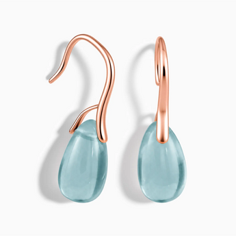 18KT Rose Gold Vermeil Pear Aquamarine Dangle Earrings - Dew Arc Front View