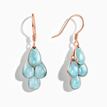 18KT Rose Gold Vermeil Pear Aquamarine Dangle Earrings - Petal Rain Front View