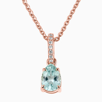 18KT Rose Gold Vermeil Pear Aquamarine Pendant Necklace - Ocean Tear Front View