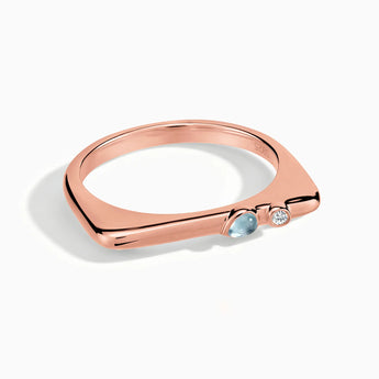 18KT Rose Gold Vermeil Pear Aquamarine Puzzle Stacking Ring - Minimal Calm Front View