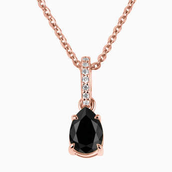 18KT Rose Gold Vermeil Pear Black Onyx Pendant Necklace - Ocean Tear Front View