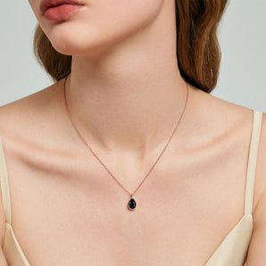 18KT Rose Gold Vermeil Pear Black Onyx Reversible Necklace - Inner Heart Model Shot