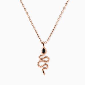 18KT Rose Gold Vermeil Pear Black Onyx Serpent Pendant Necklace Meander Front View