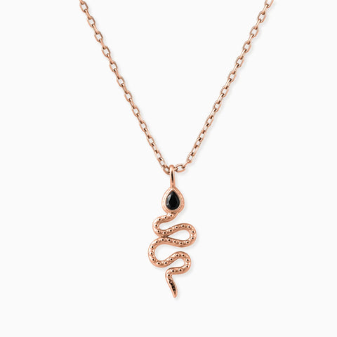 18KT Rose Gold Vermeil Pear Black Onyx Serpent Pendant Necklace Meander Front View