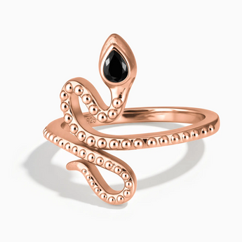 18KT Rose Gold Vermeil Pear Black Onyx Serpent Ring - Mystic Coil Front View