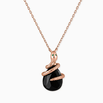 18KT Rose Gold Vermeil Pear Black Onyx Serpent Wrap Necklace Wild Oath Front View