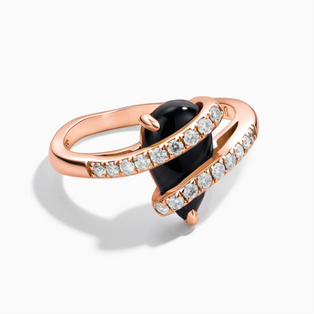 18KT Rose Gold Vermeil Pear Black Onyx Wrap Ring - Orbit Front View