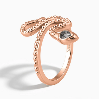 18KT Rose Gold Vermeil Pear Black Rutilated Quartz Serpent Ring - Mystic Coil Side View