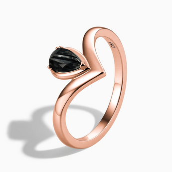 18KT Rose Gold Vermeil Pear Black Rutilated Quartz V Band Ring - Chevron Side View
