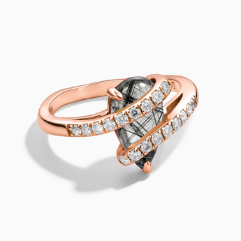 18KT Rose Gold Vermeil Pear Black Rutilated Quartz Wrap Ring - Orbit Front View