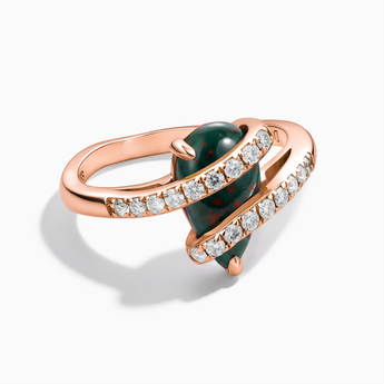 18KT Rose Gold Vermeil Pear Bloodstone Wrap Ring - Orbit Front View