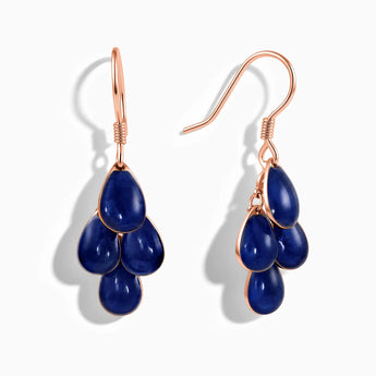 18KT Rose Gold Vermeil Pear Blue Sapphire Dangle Earrings - Petal Rain Front View