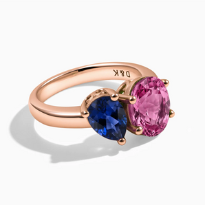 18KT Rose Gold Vermeil Pear Blue Sapphire & Oval Pink Tourmaline Toi et Moi Ring - Twin Reverie Front View