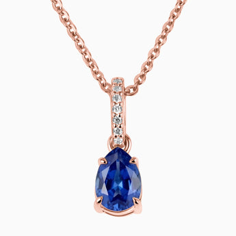 18KT Rose Gold Vermeil Pear Blue Sapphire Pendant Necklace - Ocean Tear Front View
