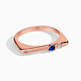 18KT Rose Gold Vermeil Pear Blue Sapphire Puzzle Stacking Ring - Minimal Calm Front View