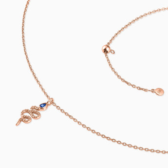 18KT Rose Gold Vermeil Pear Blue Sapphire Serpent Pendant Necklace Meander Side View