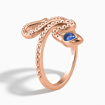 18KT Rose Gold Vermeil Pear Blue Sapphire Serpent Ring - Mystic Coil Side View
