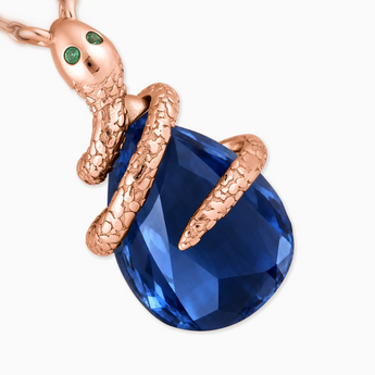18KT Rose Gold Vermeil Pear Blue Sapphire Serpent Wrap Necklace Wild Oath Detail View