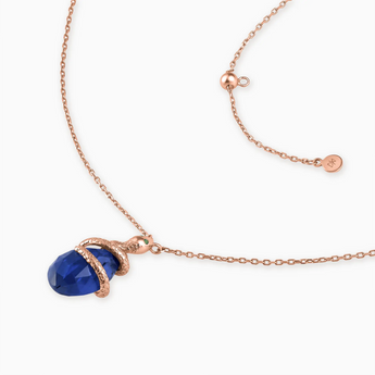 18KT Rose Gold Vermeil Pear Blue Sapphire Serpent Wrap Necklace Wild Oath Side View