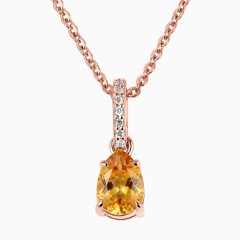 18KT Rose Gold Vermeil Pear Citrine Pendant Necklace - Ocean Tear Front View