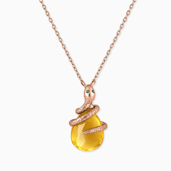 18KT Rose Gold Vermeil Pear Citrine Serpent Wrap Necklace Wild Oath Front View