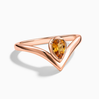 18KT Rose Gold Vermeil Pear Citrine V Band Ring - Chevron Front View