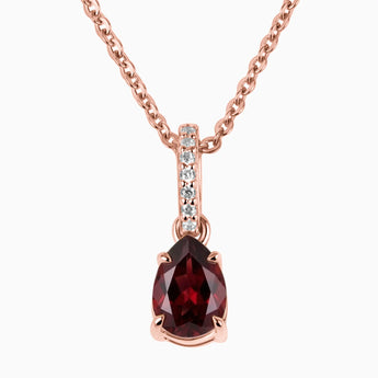 18KT Rose Gold Vermeil Pear Garnet Pendant Necklace - Ocean Tear Front View