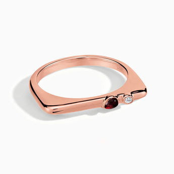 18KT Rose Gold Vermeil Pear Garnet Puzzle Stacking Ring - Minimal Calm Front View