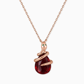 18KT Rose Gold Vermeil Pear Garnet Serpent Wrap Necklace Wild Oath Front View
